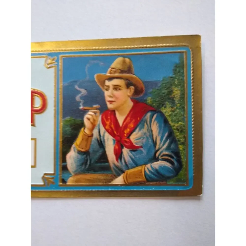 Round Up Cigar Tobacco Box Paper Label Cowboy Western Embossed Vintage Original